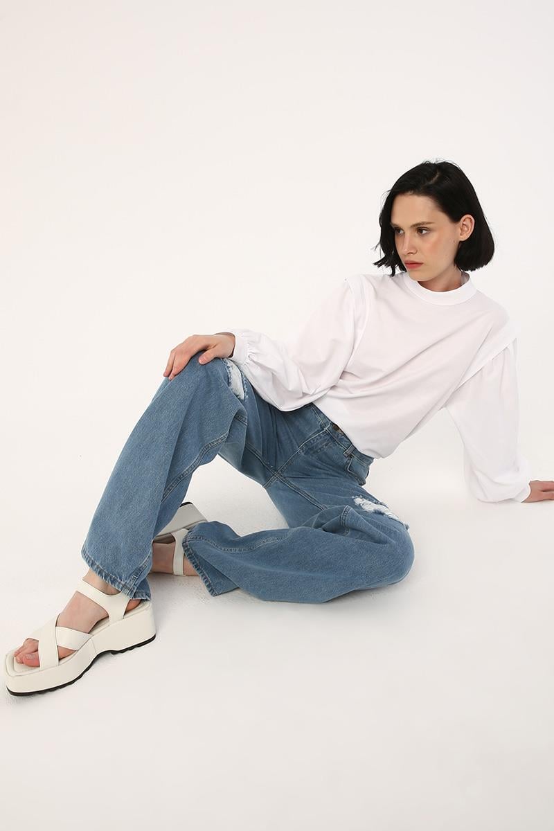 Mavi02-Ripped Detailed Wide Leg Trousers