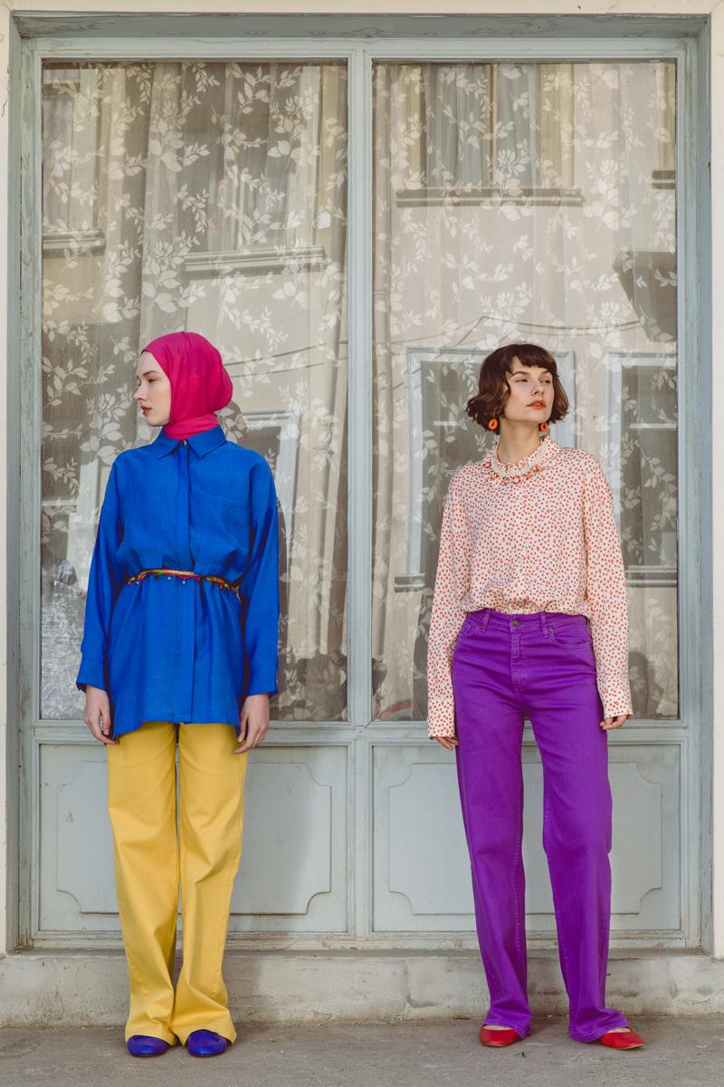 Mor-Wide Leg Yüksek Bel Pantolon