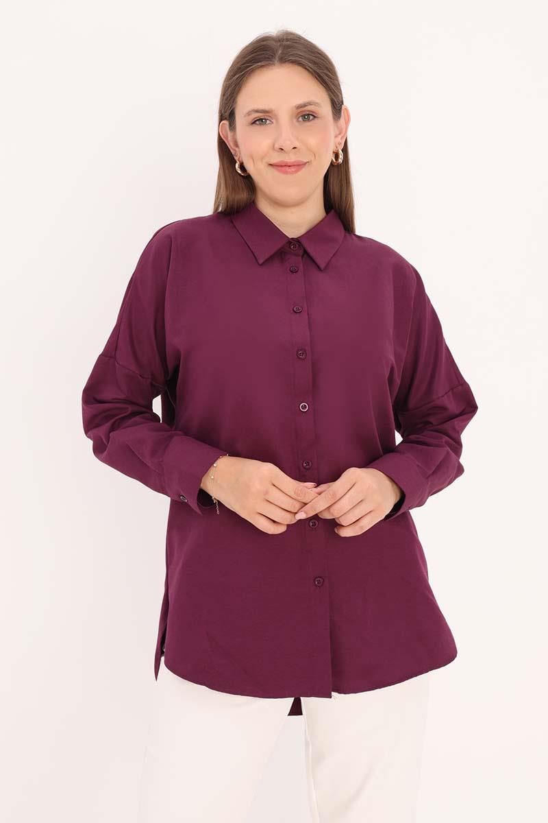 Pflaumenfarbenes Oversize-Basic-Shirt