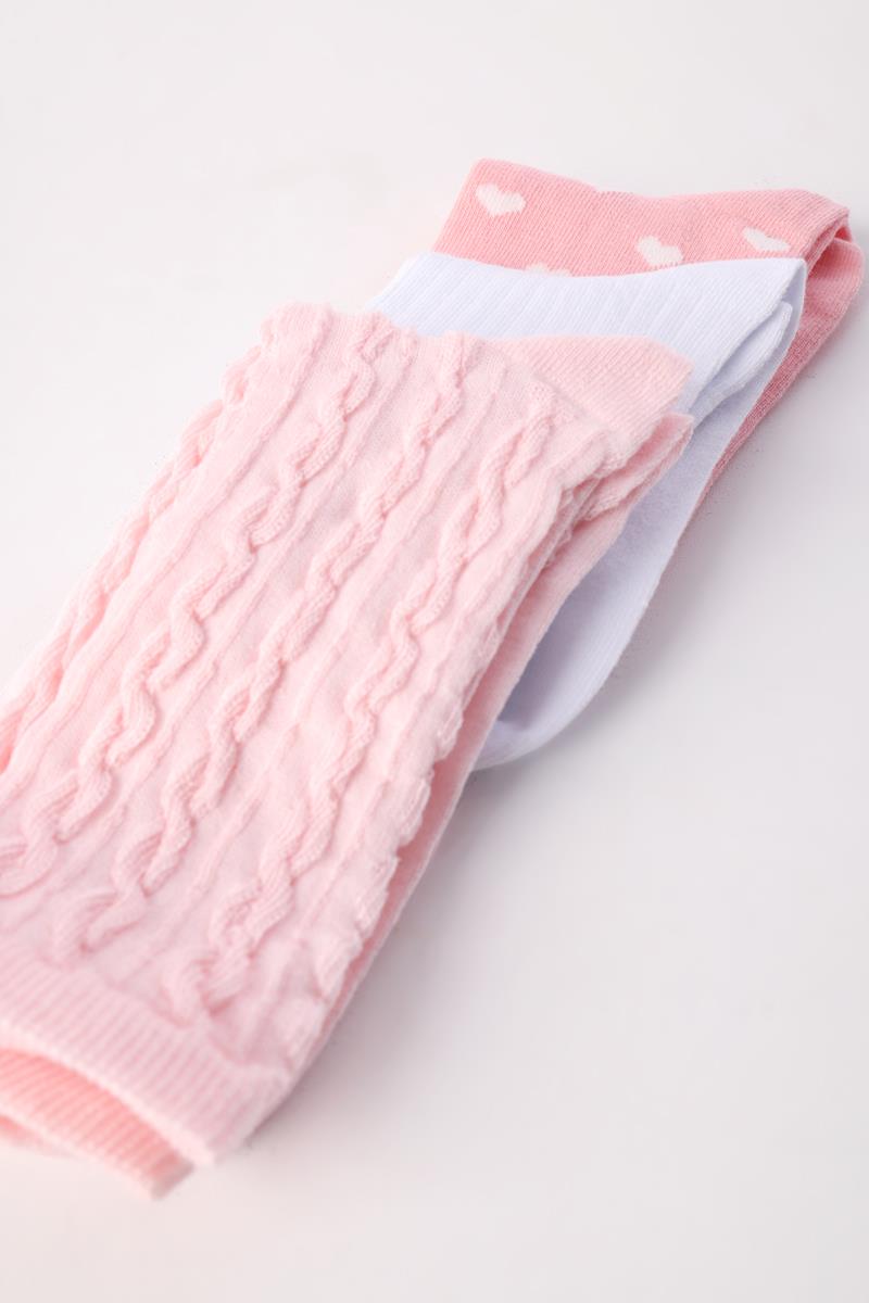Pembe-Beyaz-Pembe-3 Lü Soket Çorap Set