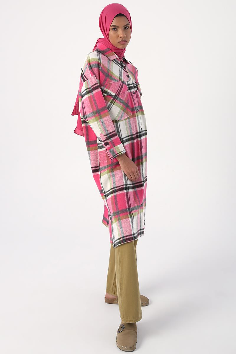 Tunique chemise à carreaux rose-écru-bûcheron