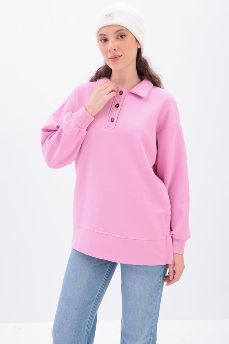 Pink-ZIPPERED SIDES COLLAR SWEAT TUNIC