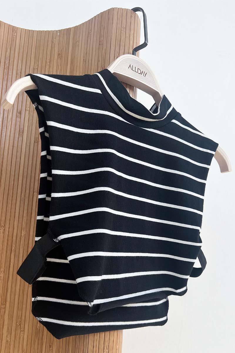 Black-Ecru-Cotton Striped Zero Sleeve Crop Underwear