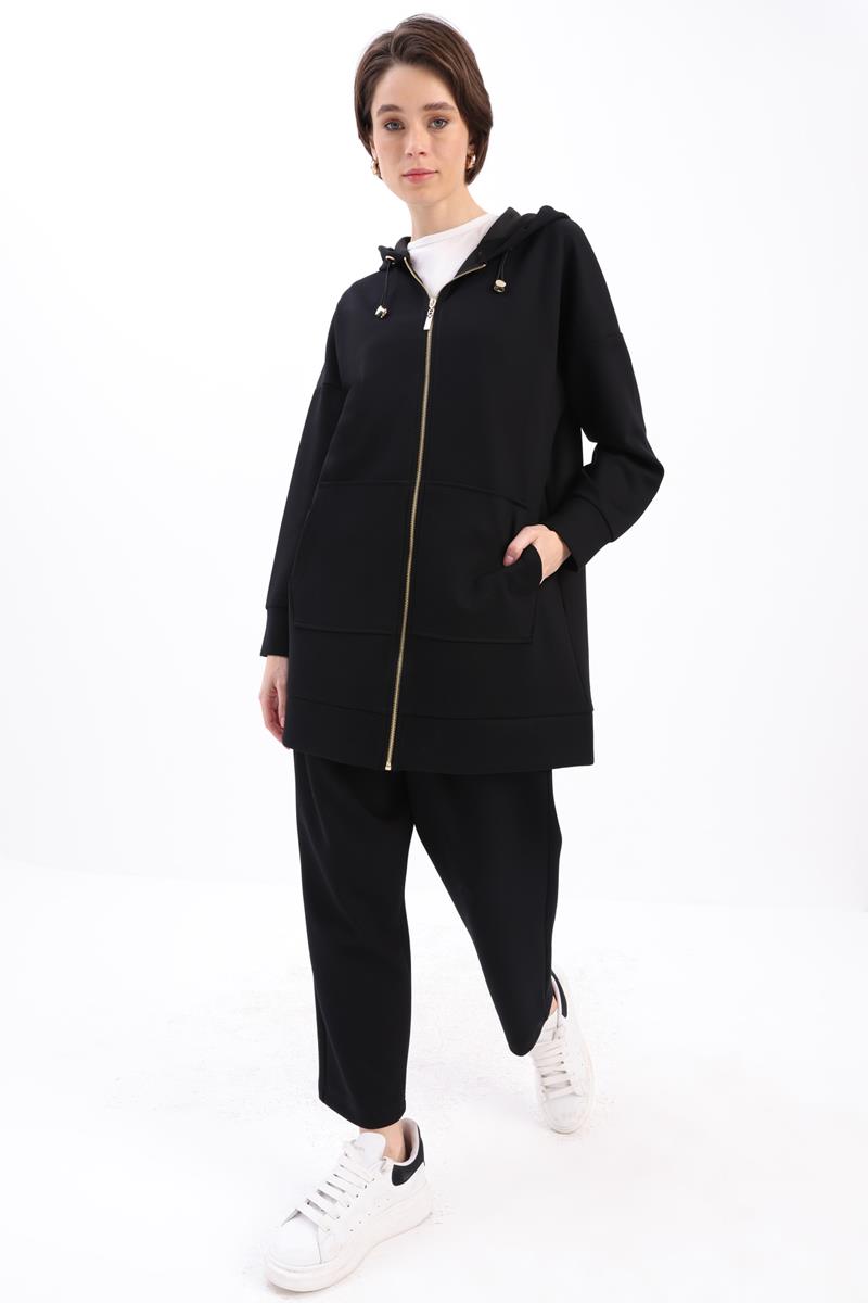 Black-Kangaroo Pocket Tracksuit Set