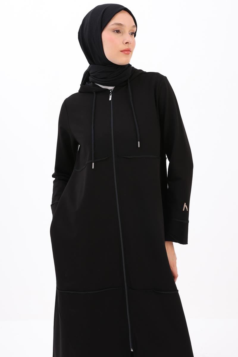 Cardigan zippé à capuche noir