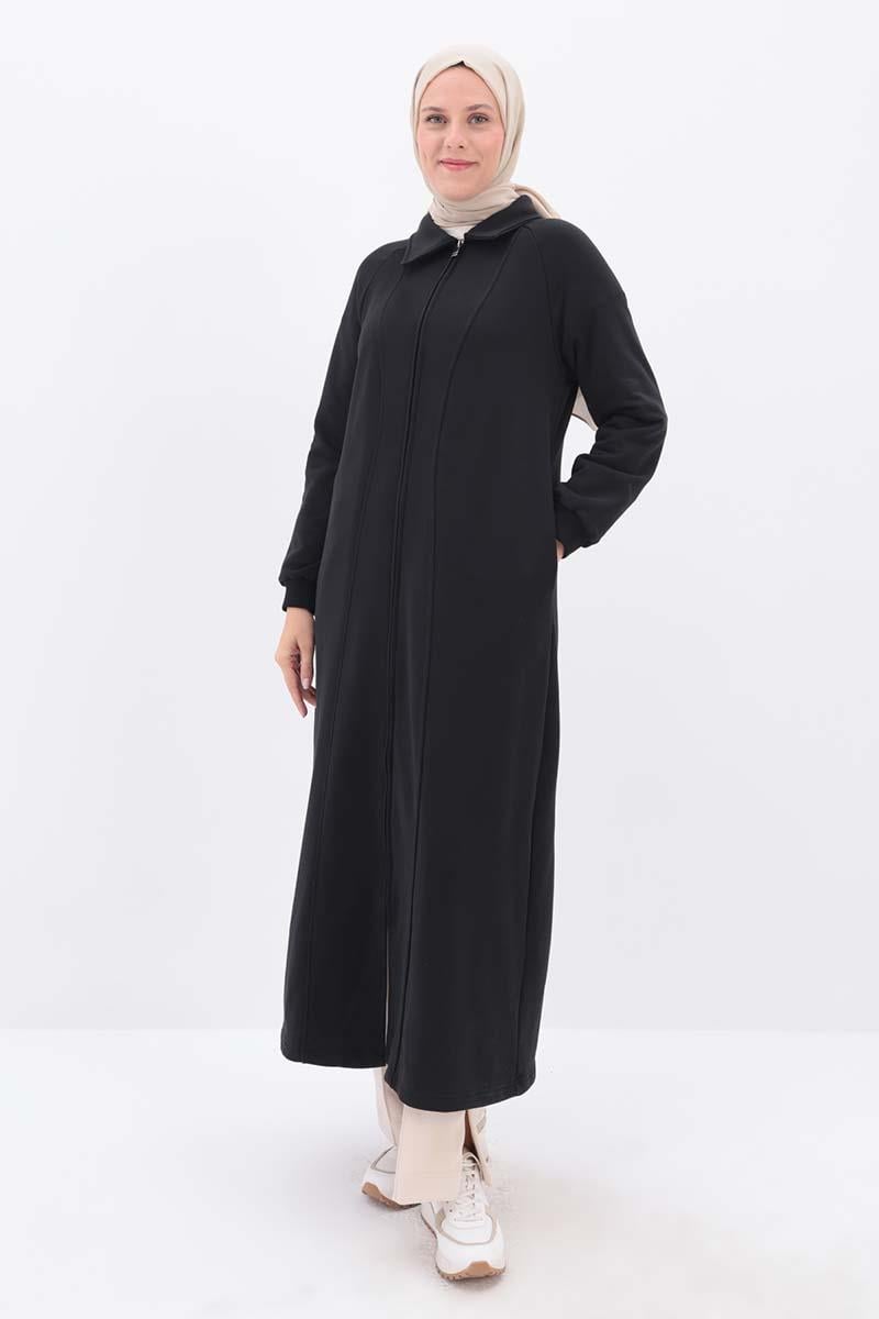 Abaya à Coupe Noire Avec Col Cheminée