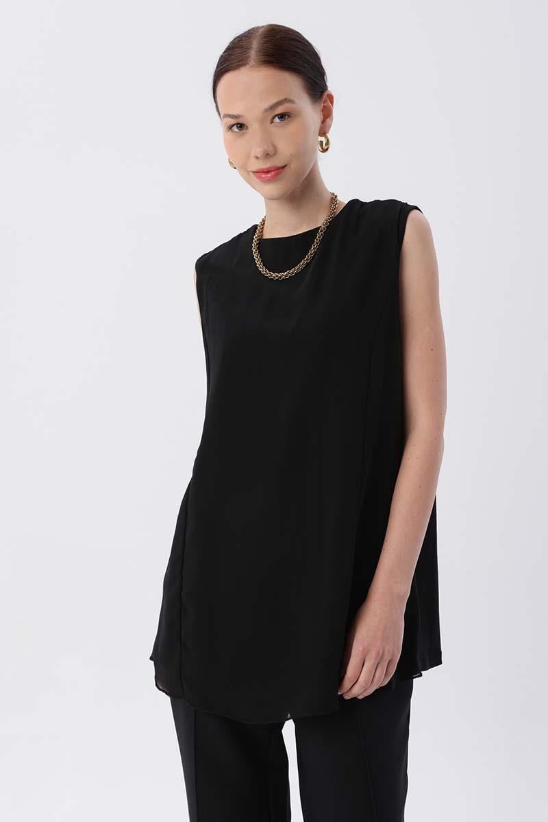 Blouse de sous-vêtements en mousseline de soie à manches zéro double face en coton noir