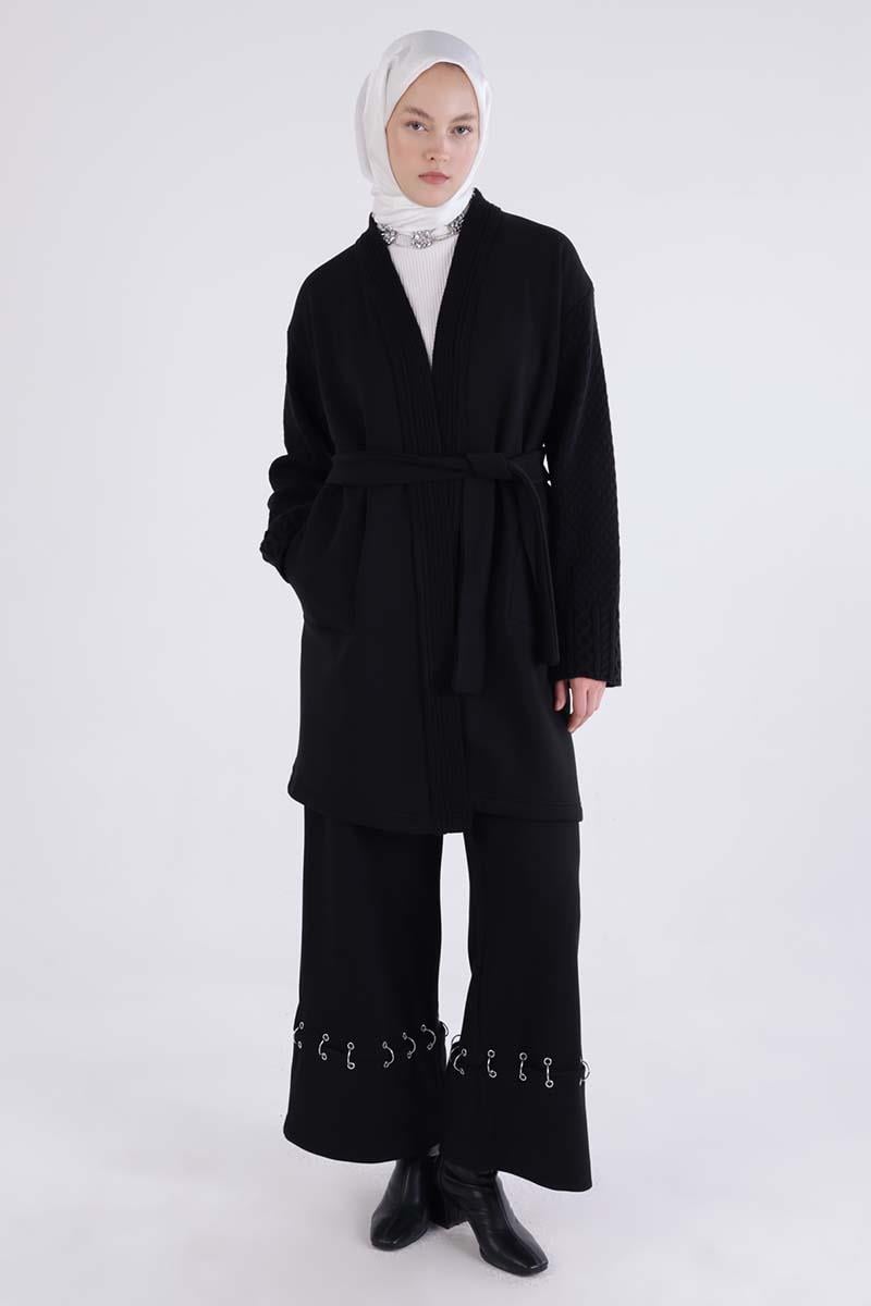 Cardigan confortable à ceinture en tricot noir