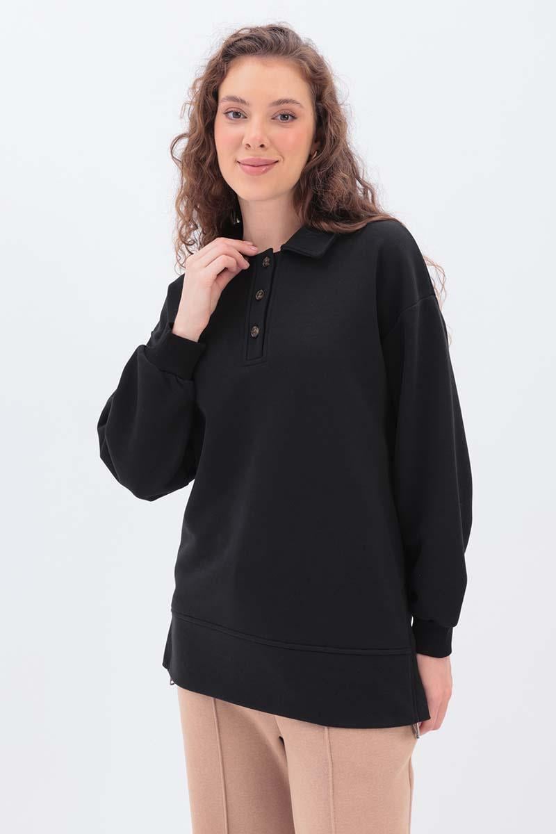 Black-ZIPPERED SIDES COLLAR SWEAT TUNIC