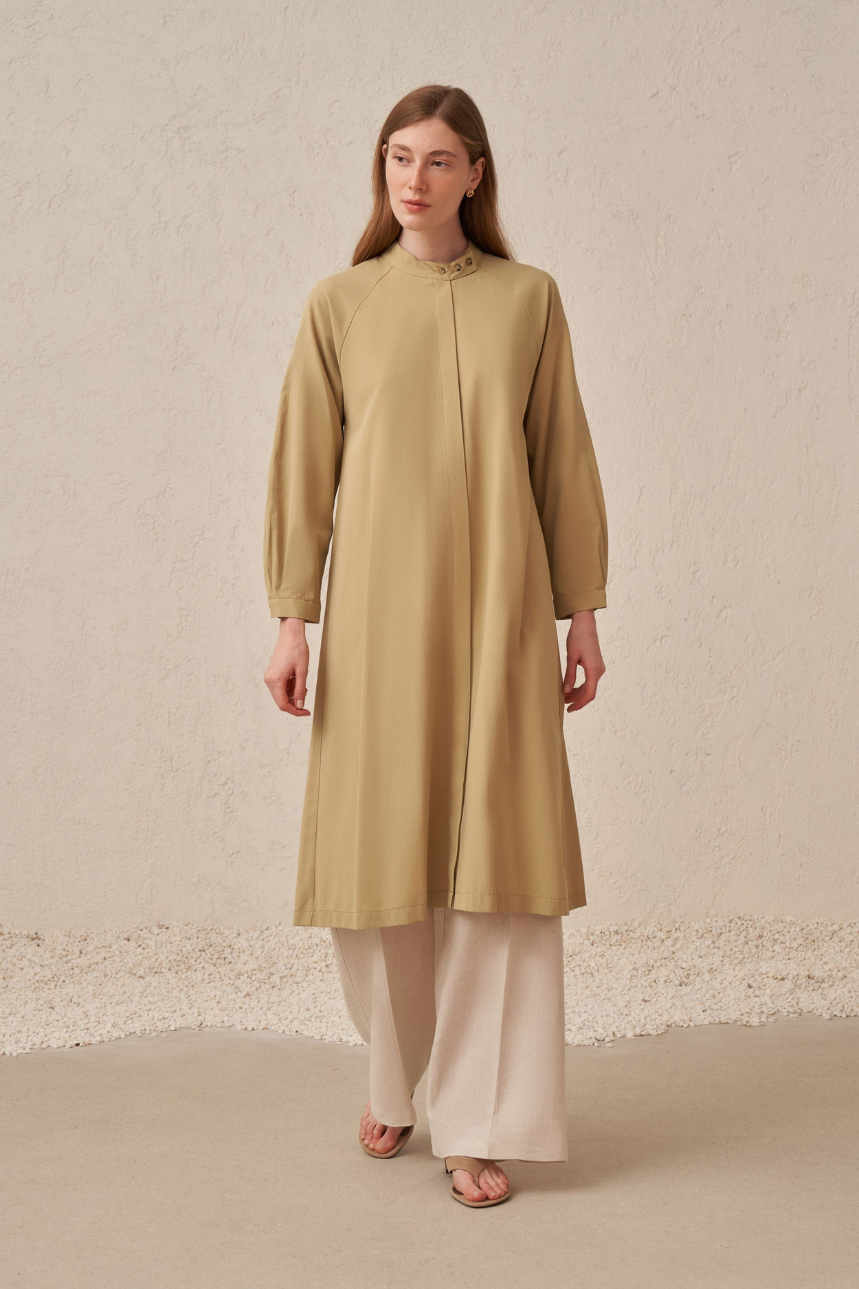 Soft Yeşil-Yakası Düğme Detaylı Tunik