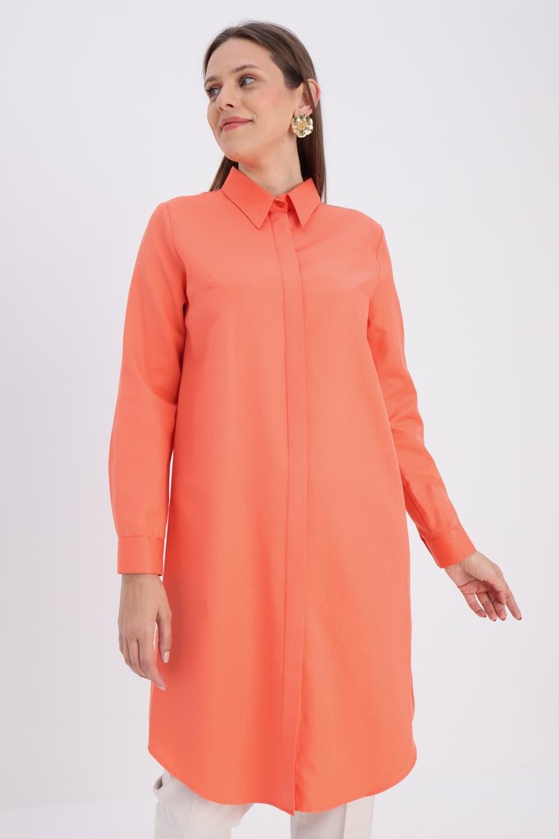 Tunique chemise orange à patte cachée