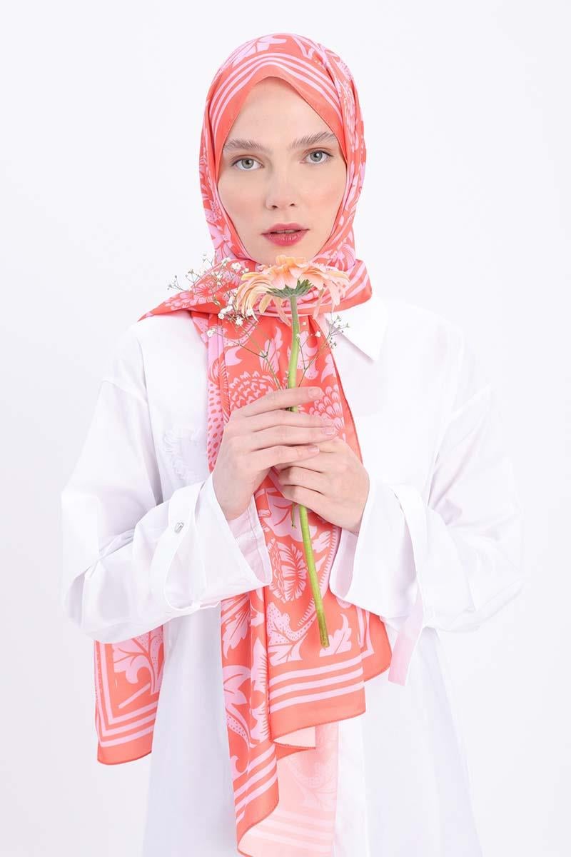 Orange-rosa gemusterter Twill-Schal