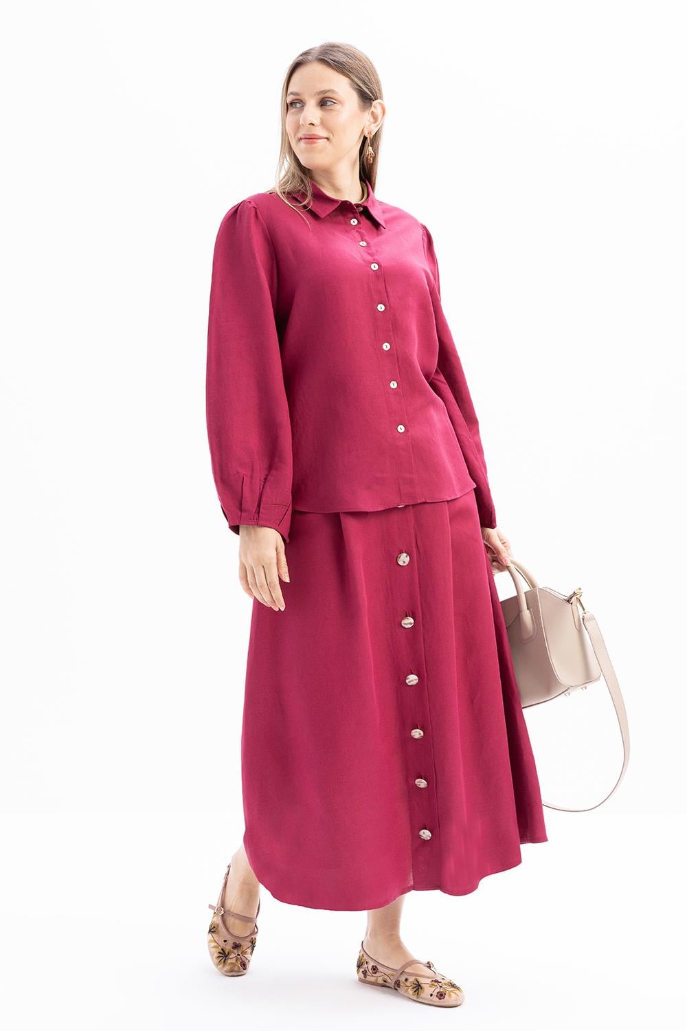 Cherry-Viscose Shirt Tunic With Waist Ties