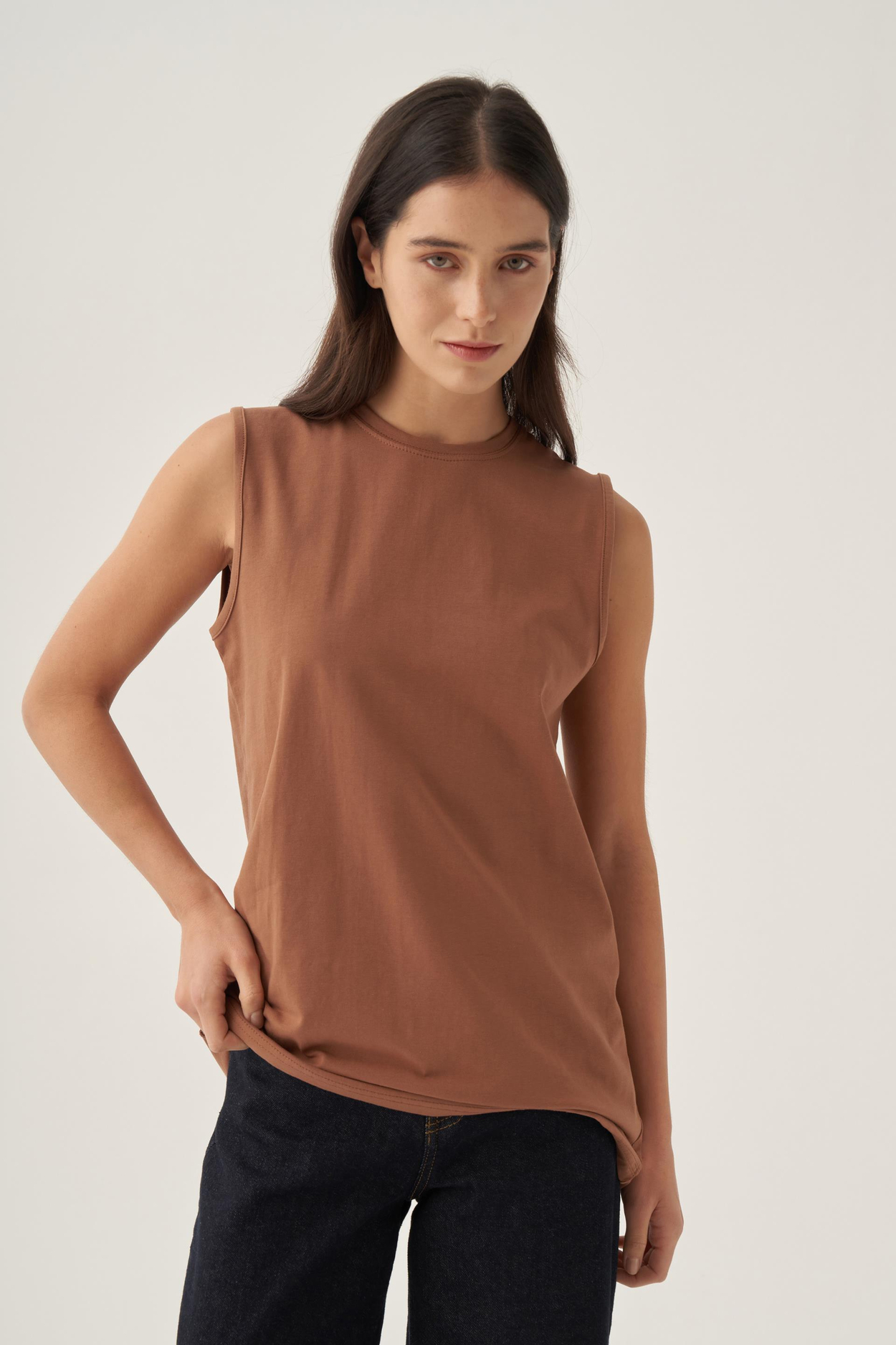 Vizon-Bisiklet Yaka Kolsuz Pamuklu T-Shirt