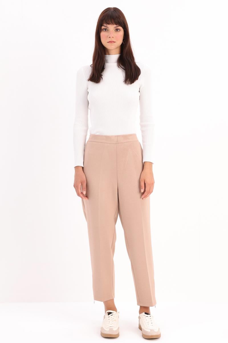 Mink-Front Zippered Trousers