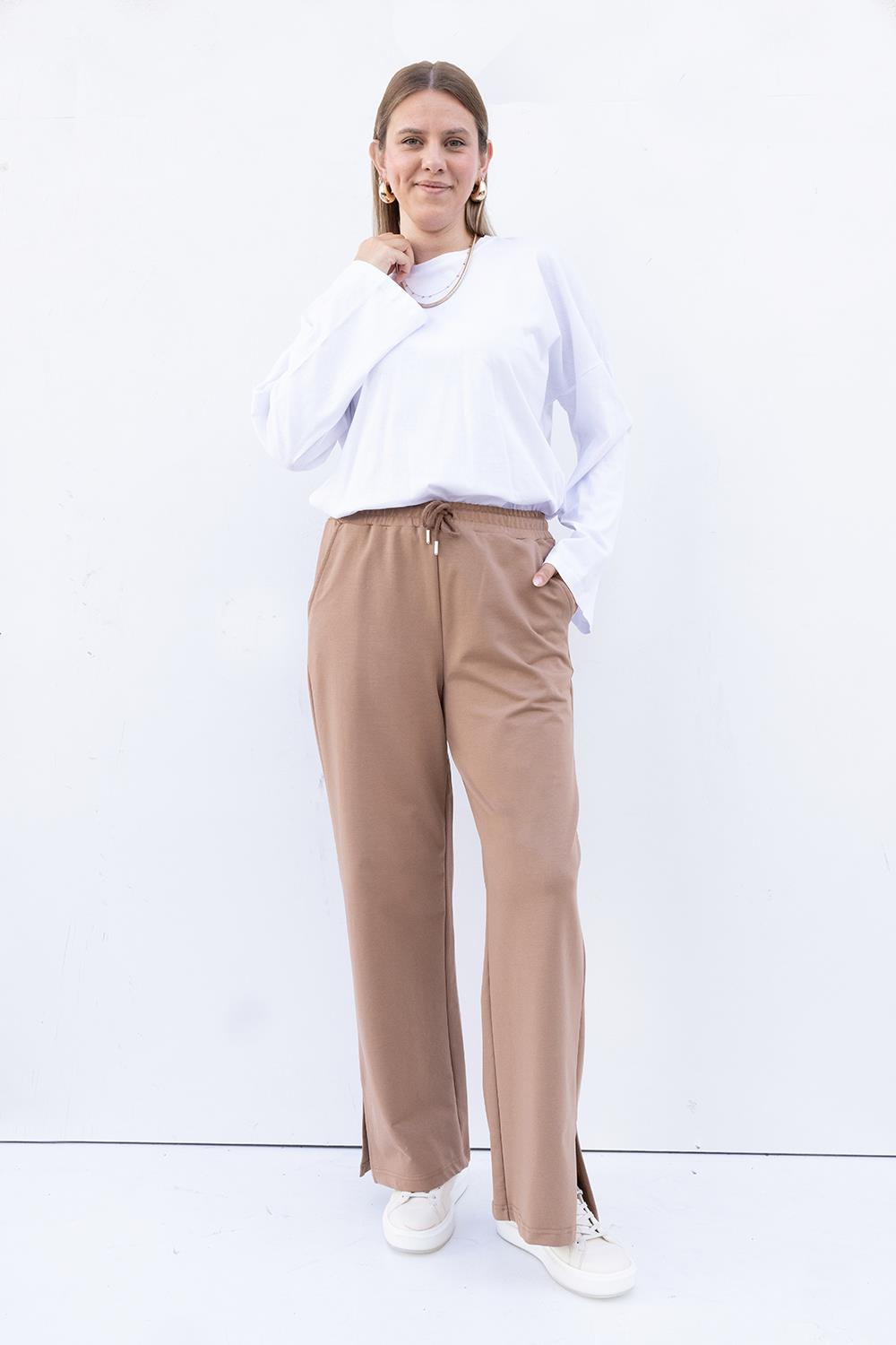 Taupe - Slit Detail Stretch Sweatpants