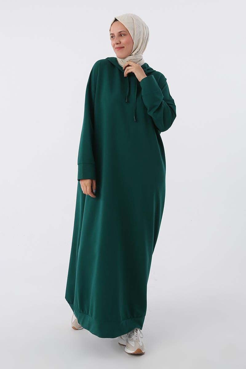 Émeraude-Robe tricotée basique à capuche grande taille