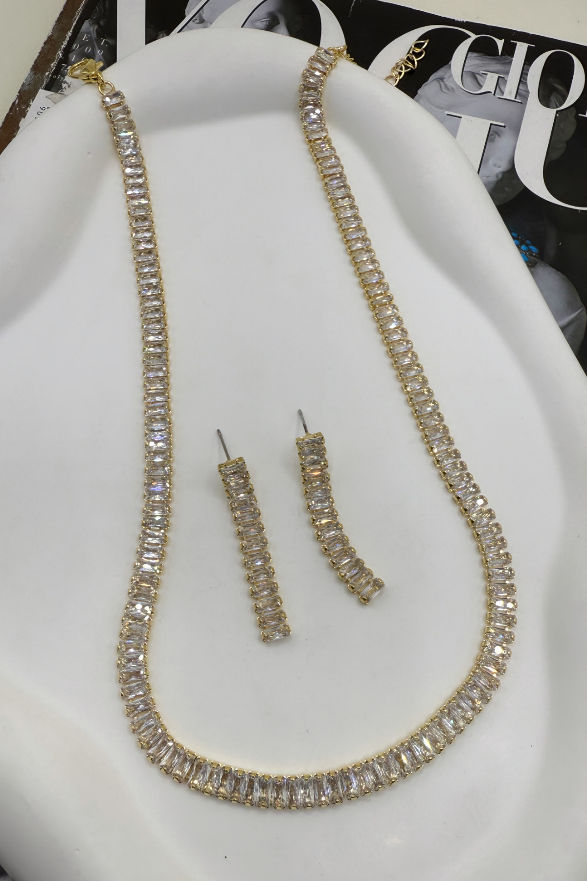 CA4F9E137 -7mm Altın Kaplama Baget Zirkon Taşlı Su Yolu Set
