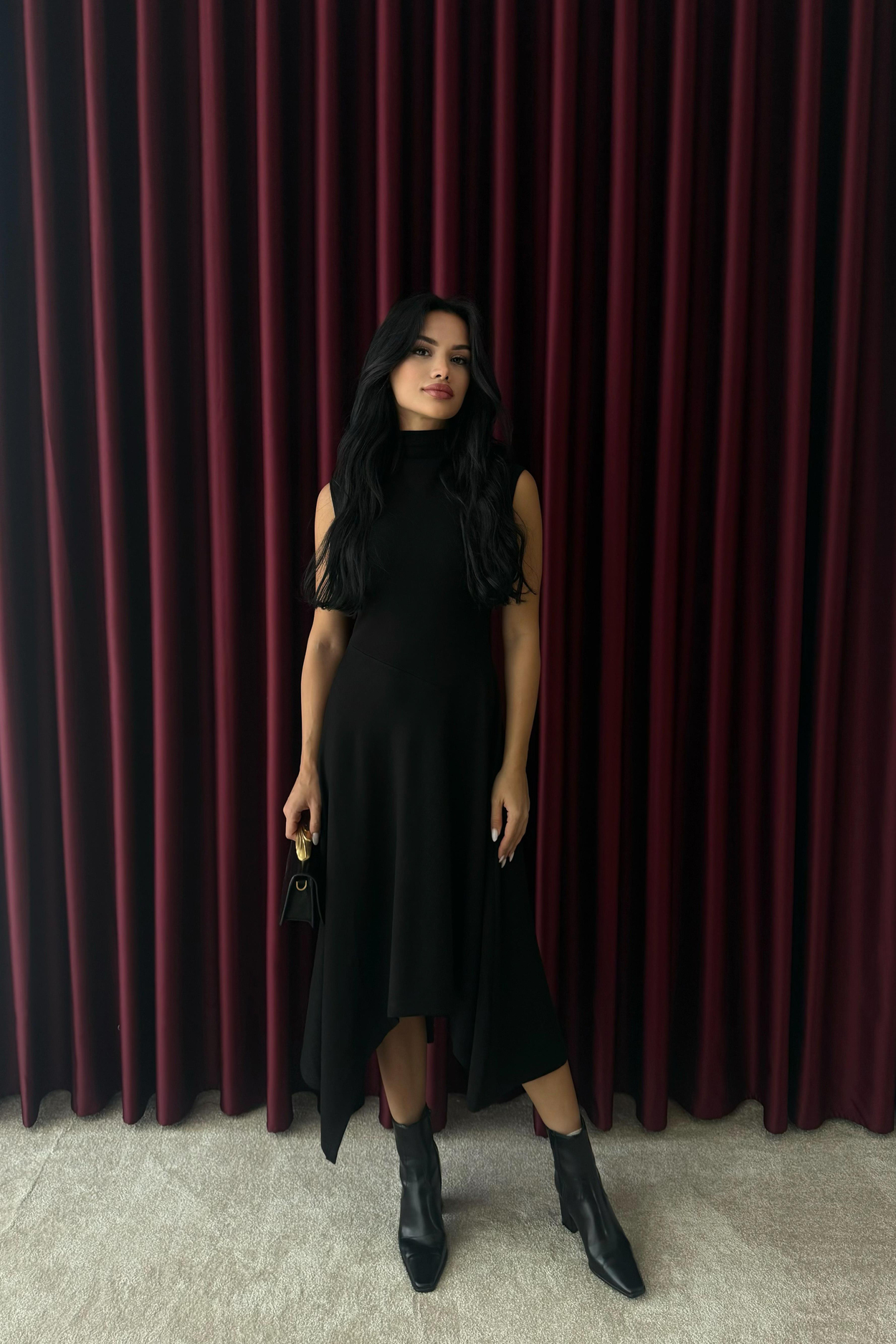 Asimetrik Triko Elbise - SİYAH