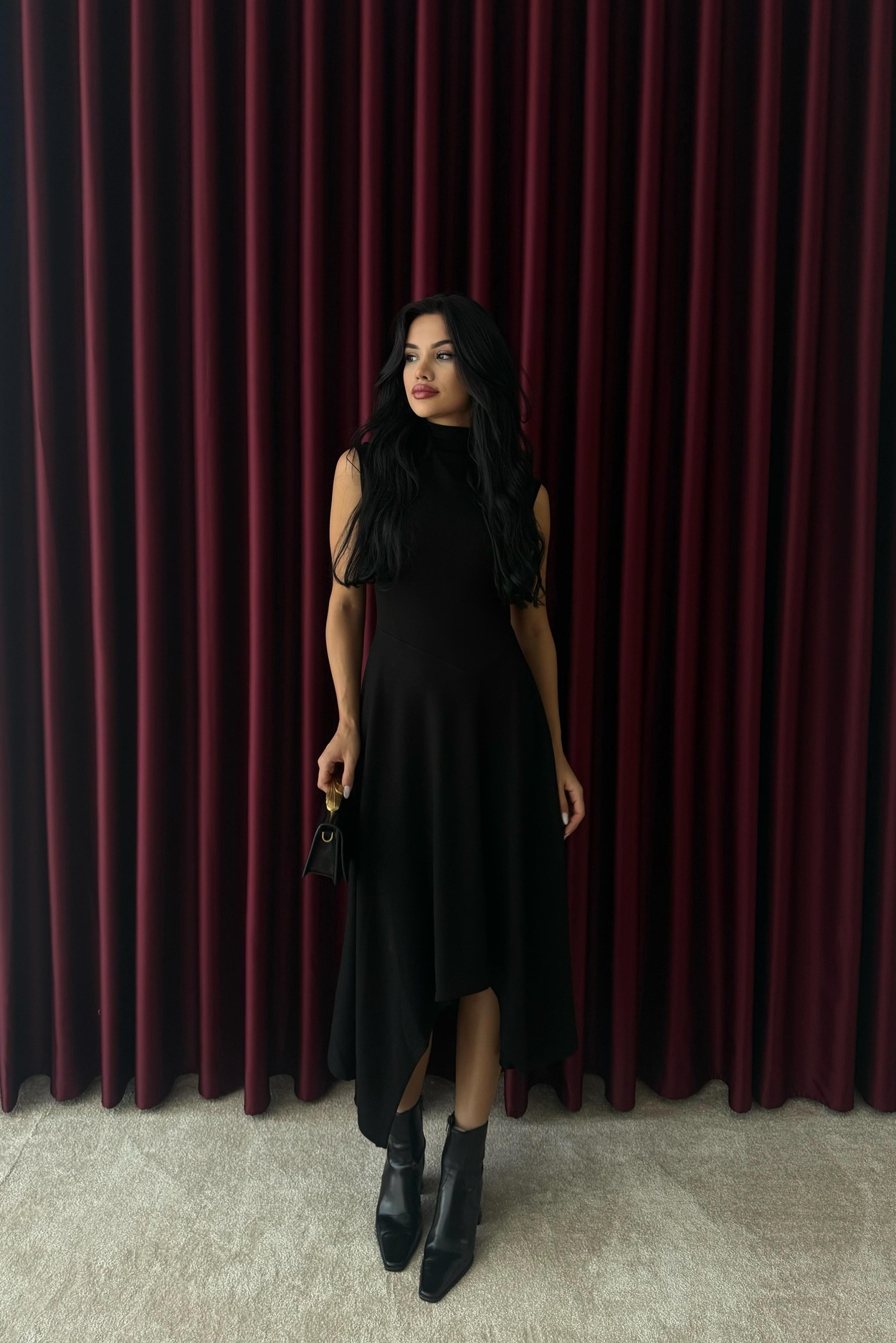 Asimetrik Triko Elbise - SİYAH