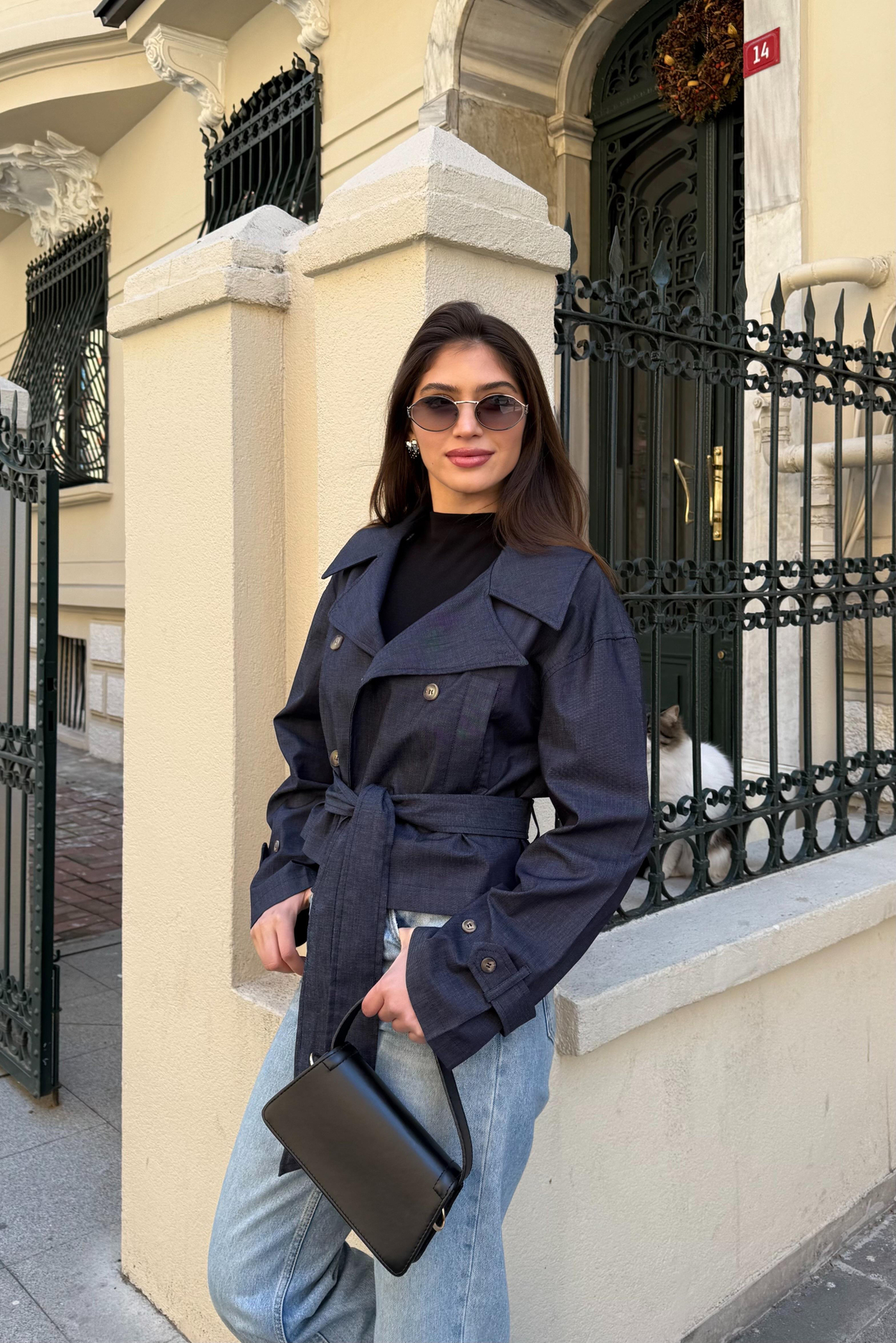 Denim Kısa Trençkot - LACİVERT