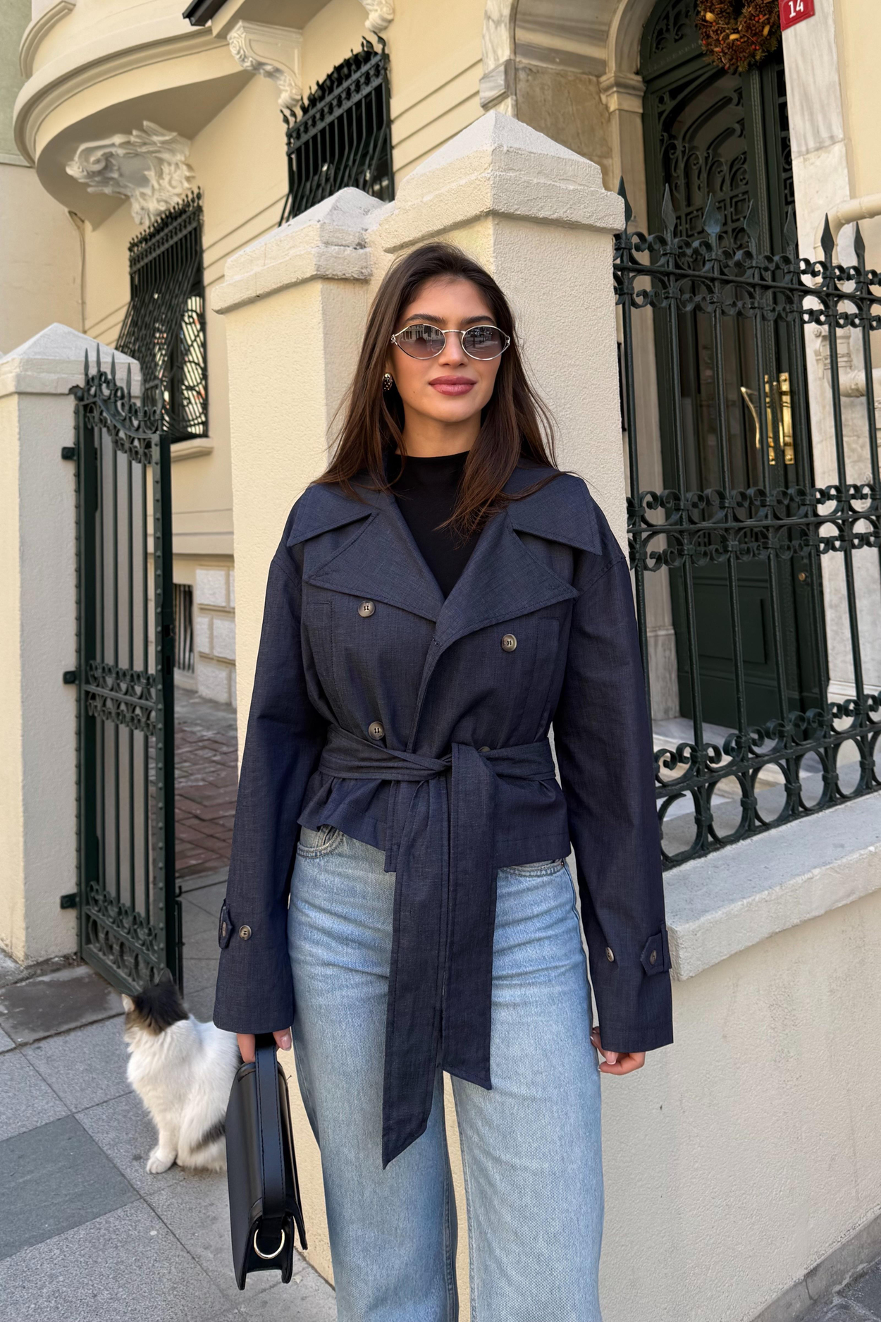 Denim Kısa Trençkot - LACİVERT