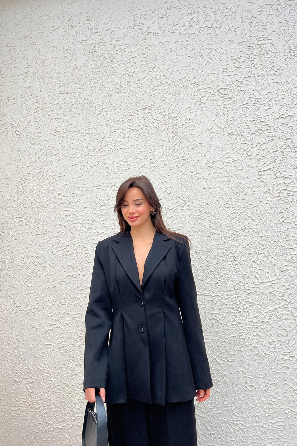 Pileli Blazer Pantolon Takım - SİYAH