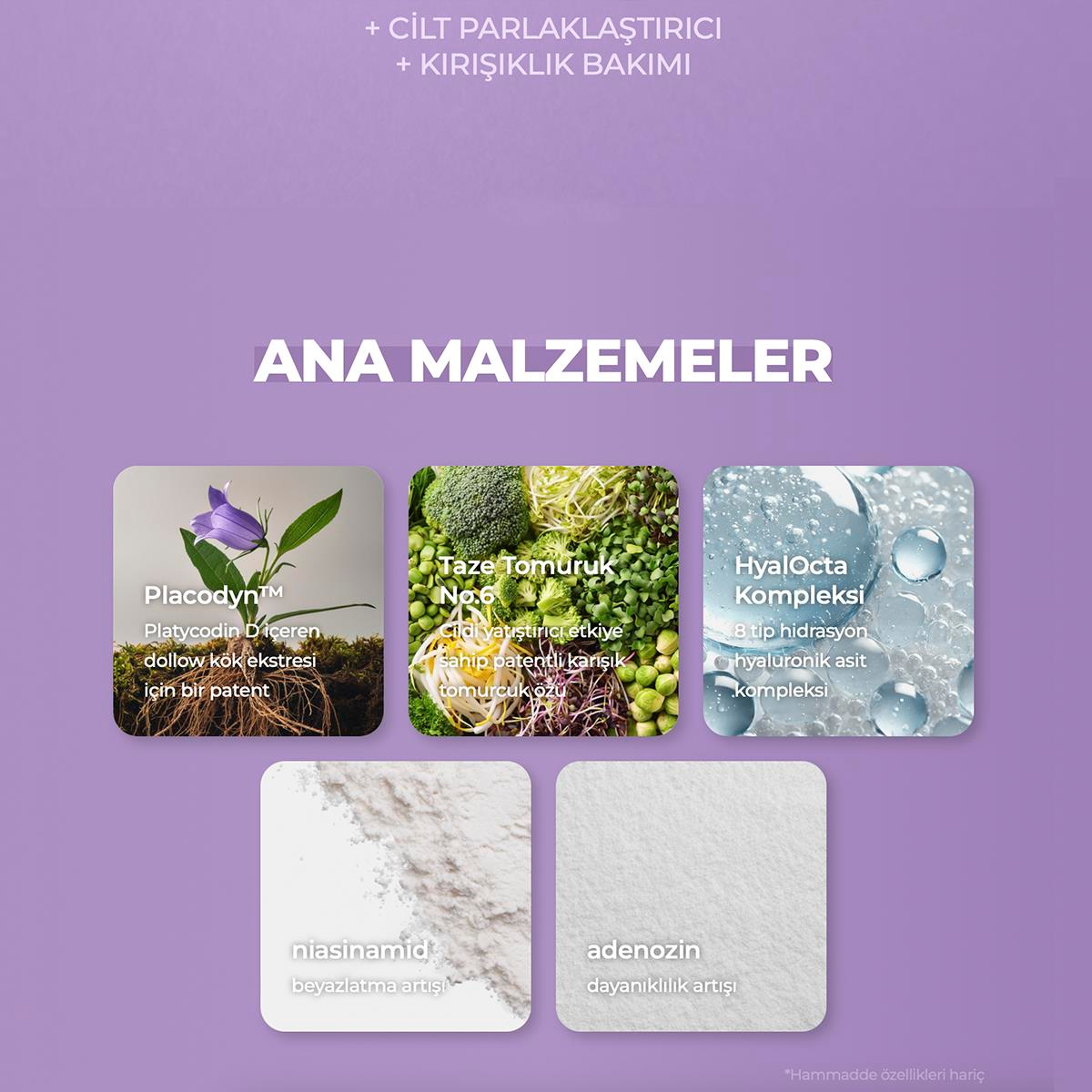 8 Çeşit Hyaluronik Asit, Adenozin, Placodyn İçeren Leke Ve Yaşlanma Karşıtı Aydınlatıcı Solution Tonik 120ml