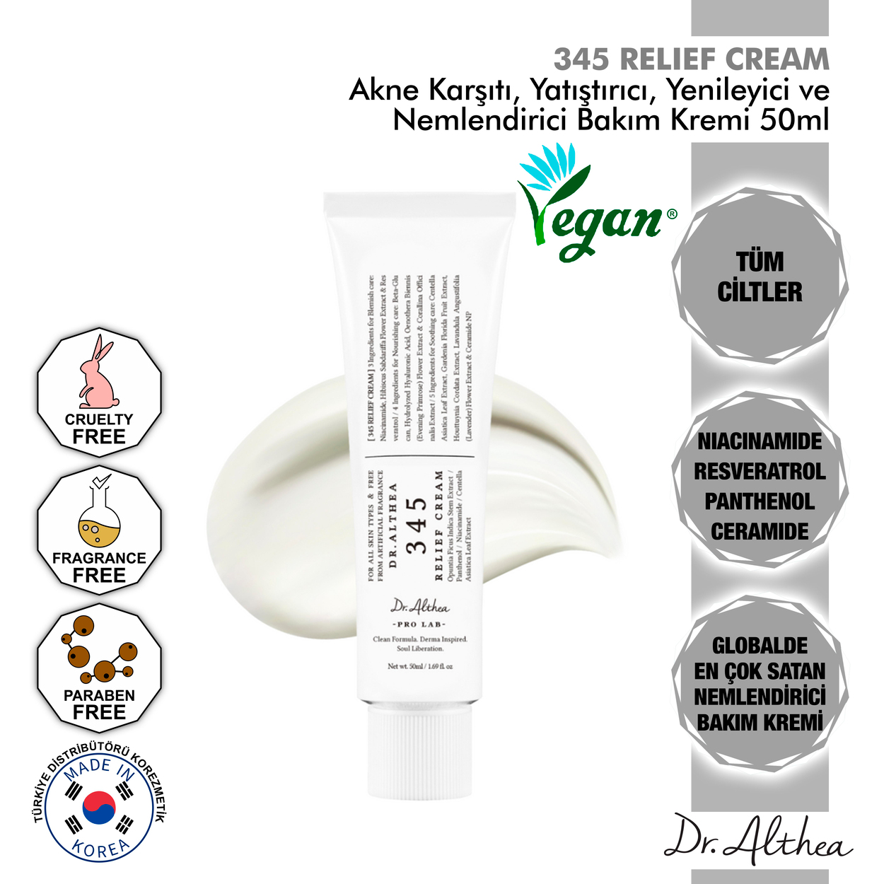 Dr. Althea 345 Relief Cream - Resveratrol İçeren Akne Karşıtı, Yatıştırıcı, Yenileyici, Besleyici Ve Nemlendirici Bakım Kremi - 50ml