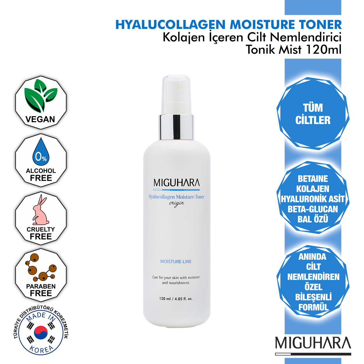 Miguhara Kolajen İçeren Cilt Nemlendirici ve Gençleştirici Hyalucollagen Moisture Tonik Mist - 120ml