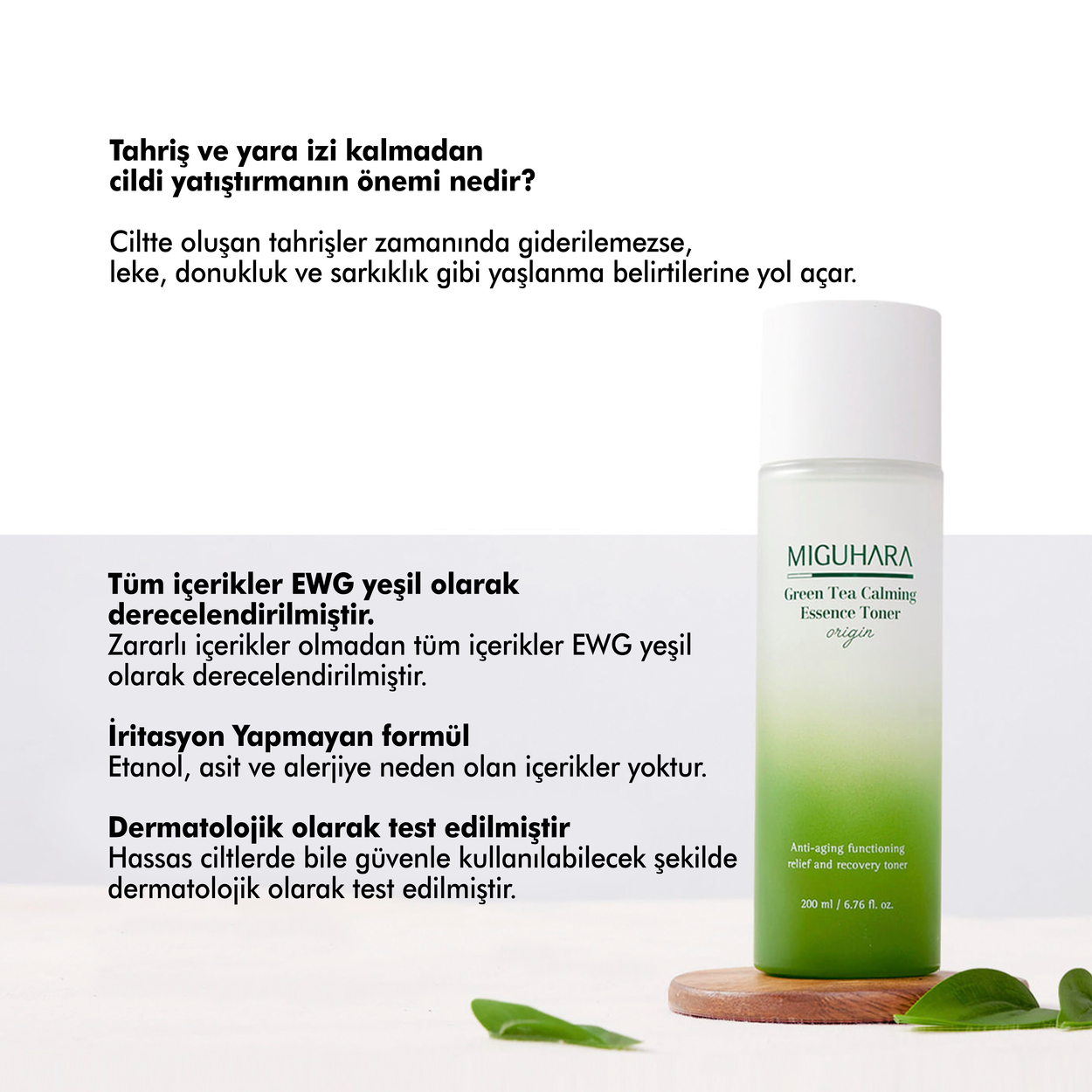 Miguhara Yeşil Çay İçeren Nemlendirici Ve Yatıştırıcı Essence Tonik - 200ml