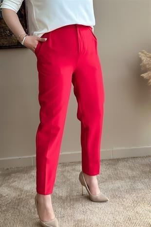 Pile Detaylı Jogger Pantolon KIRMIZI