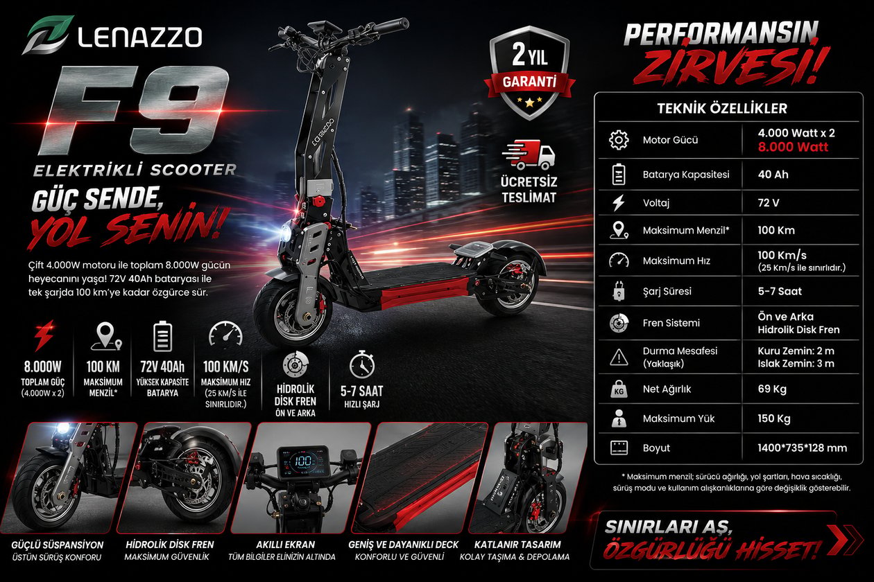 Lenazzo F9 Elektrikli Scooter - Teknik Özellikler