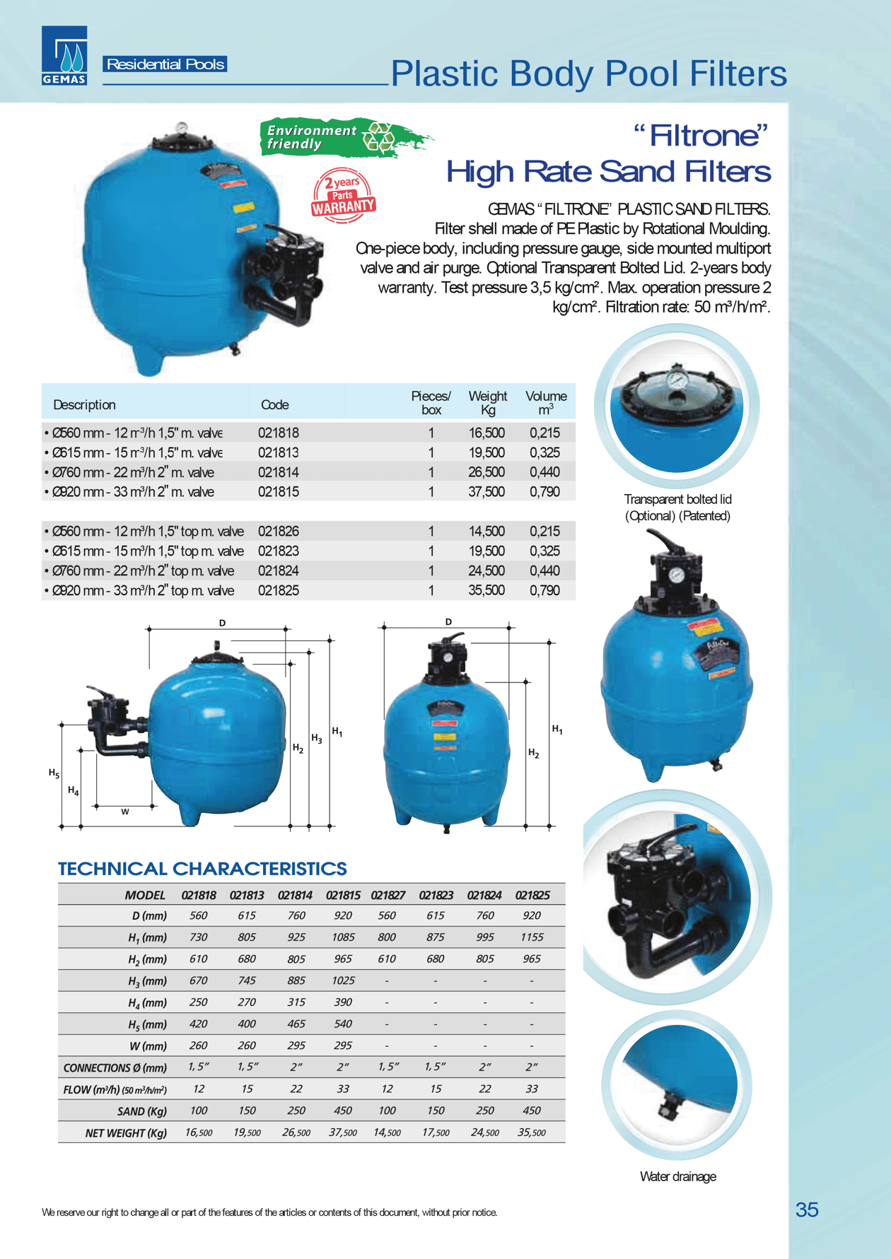 Gemaş Filtrone Kum Filtresi Özellikleri