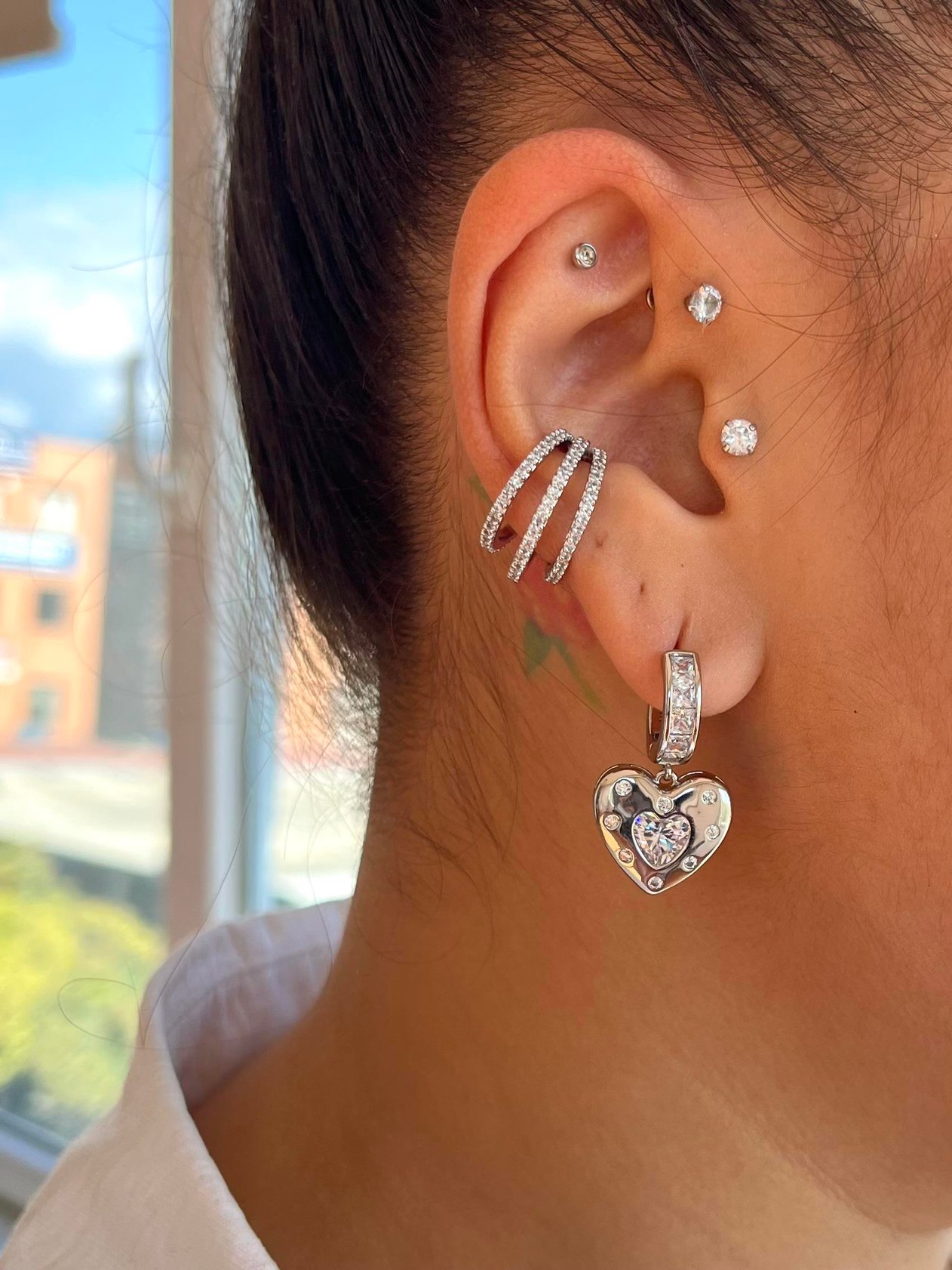Silver Heart Stoned Küpe