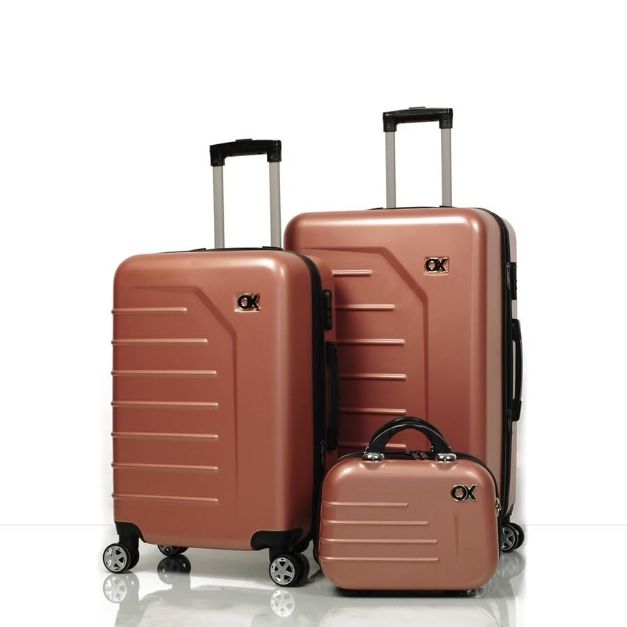 Ox Muscha 3 lü Rose Gold Valiz Seti (Büyük+Orta+Makyaj)