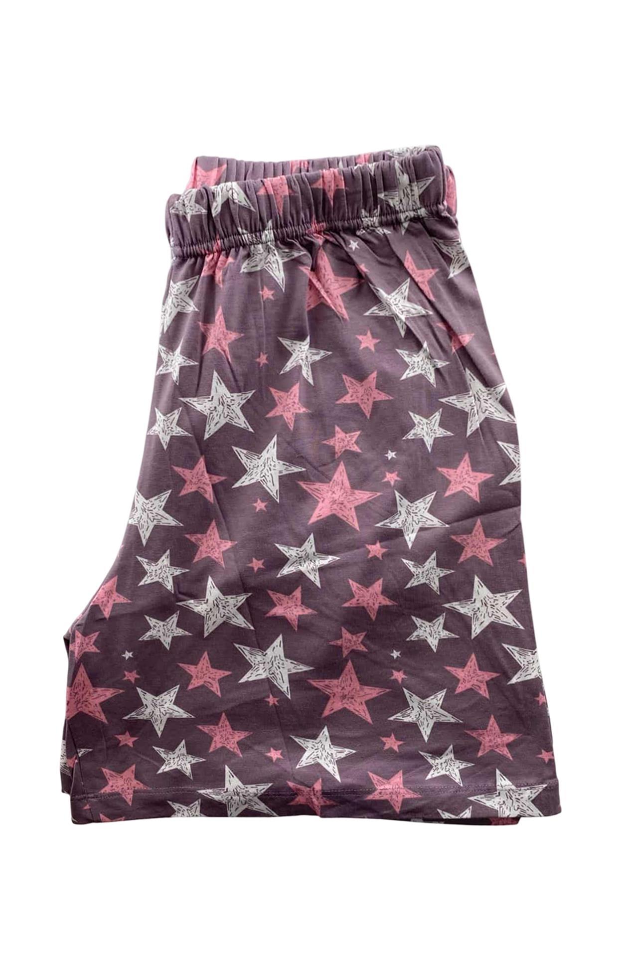 Kadın Battal Yıldız Desenli Kısa Kollu  Şortlu Pijama Takım - 5510 - STLLA PNK
