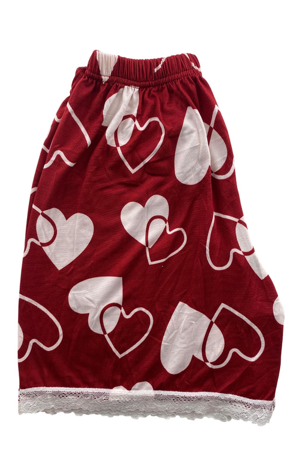 Kadın Kalp Desenli İp Askılı Şortlu Pijama Takım - 5837 -STL MODA