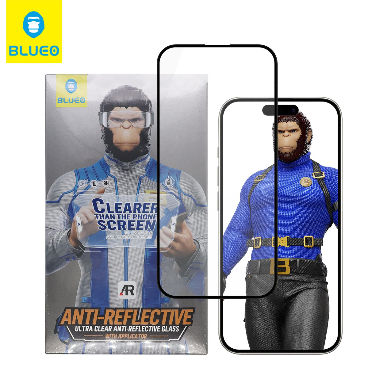 BLUEO B Anti-Reflective HD Glass With Applicator iPhone 13 / 13 Pro / 14 Pratik Uygulama Aparatlı Yansıma Önleyici Carl Zeiss T Temperli Cam Ekran Koruyucu