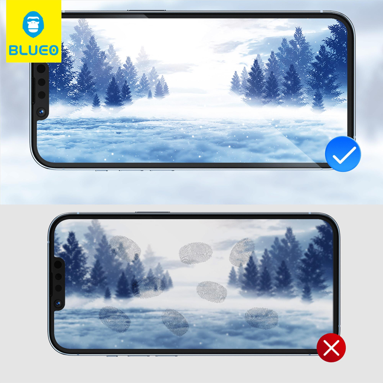 BLUEOB Corning Substrate Glass iPhone 14 Pro Kavisli Ekstra Güçlendirilmiş Kenar Katmanlar Tam Kaplayan Temperli Cam Ekran Koruyucu
