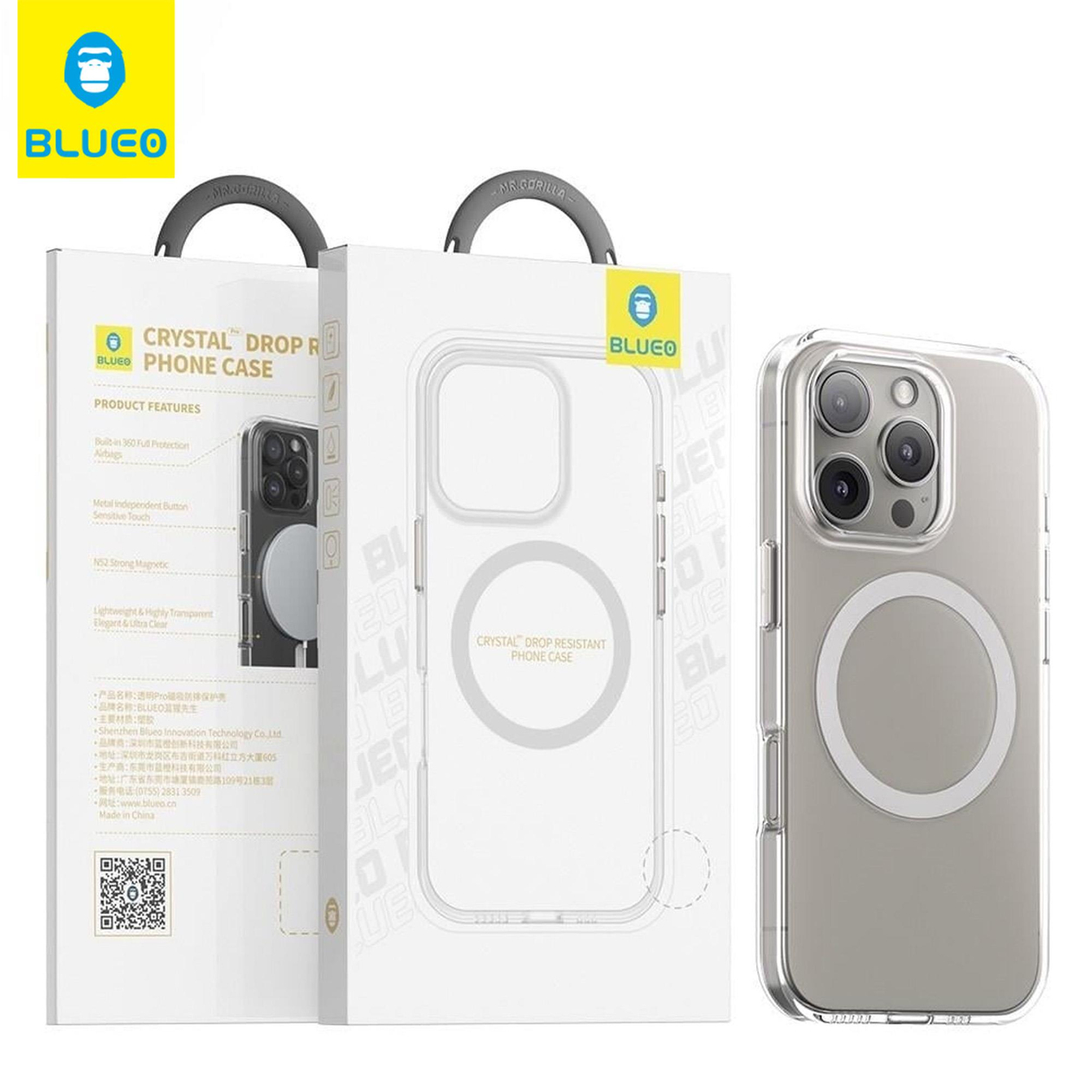 BLUEOB Crystal Pro iPhone 16 360 Komple Yan Yüzey Airbag Koruması MagSafe Özellikli AF Oleofobik Kaplama Şeffaf Sert Silikon Kılıf