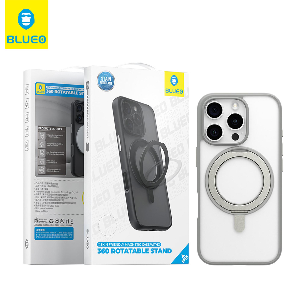 BLUEOB Skin Friendly 360 Rotatable iPhone 16 Parmak izi Bırakmayan Mat MagSafe Stand Özellikli Slim Yumuşak Silikon Kılıf