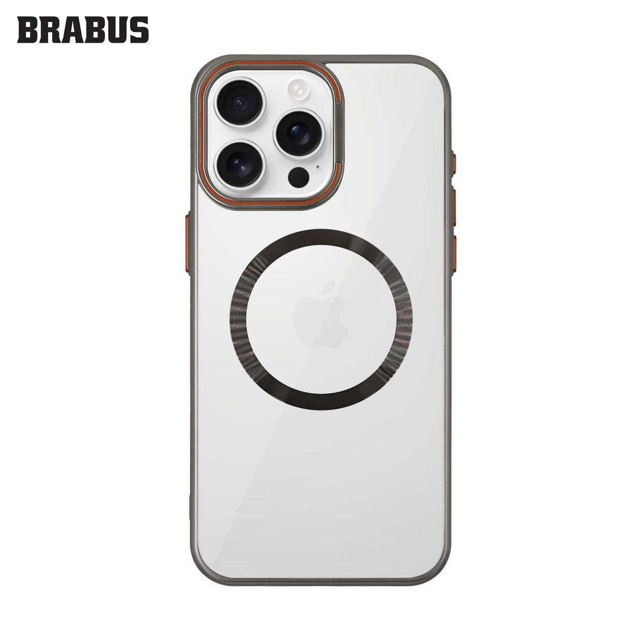 BRABUS iPhone 15 Pro Max MagSafe Metal Stand Özellikli Renkli Lazer Şeffaf Lens Koruyuculu ince Wing Silikon Kılıf