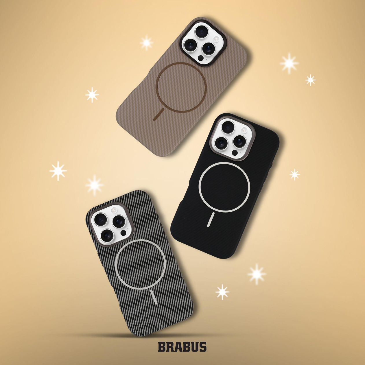 BRABUS iPhone 16 Pro Uyumlu Karbon Fiber Baskı Kaplamalı MagSafe Özellikli Patch Kılıf