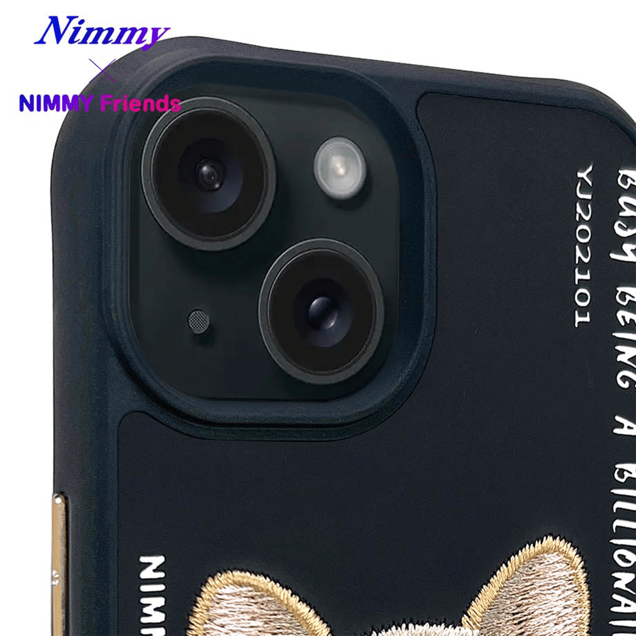 NIMMY iPhone 15 3D Gerçek Nakış İşleme Kabartmalı Köpek Zincir Gözlük Detaylı Cool Glasses Black Little Rich Tycoon Kılıf