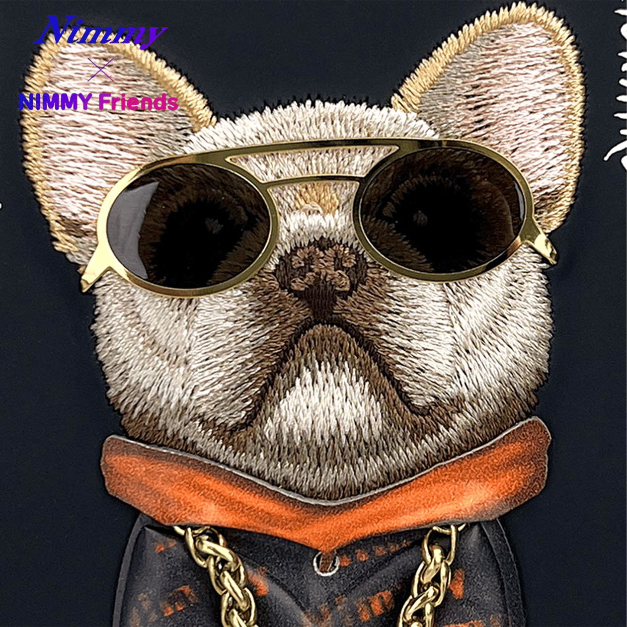 NIMMY iPhone 15 3D Gerçek Nakış İşleme Kabartmalı Köpek Zincir Gözlük Detaylı Cool Glasses Black Little Rich Tycoon Kılıf