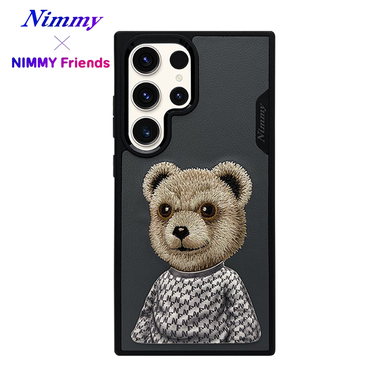 NIMMY Samsung S23 Ultra 3D Suni Deri Gerçek Nakış İşleme Kıyafet Kabartmalı Fashion Pet Ayı Kılıf