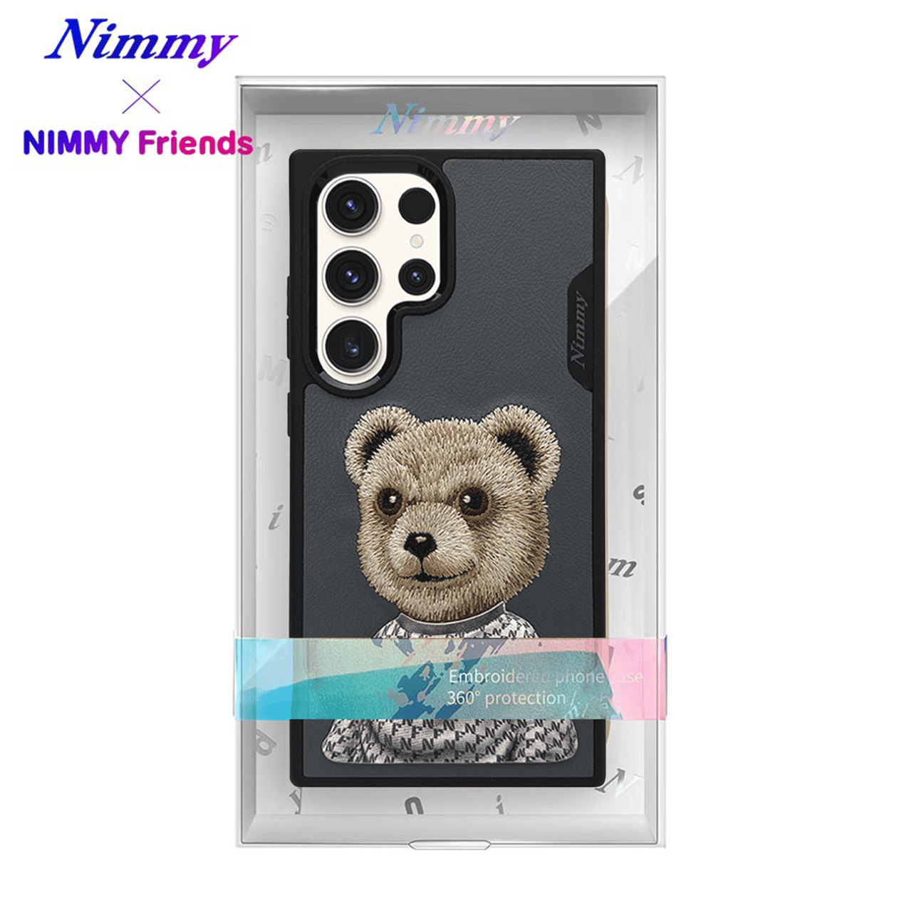 NIMMY Samsung S23 Ultra 3D Suni Deri Gerçek Nakış İşleme Kıyafet Kabartmalı Fashion Pet Ayı Kılıf