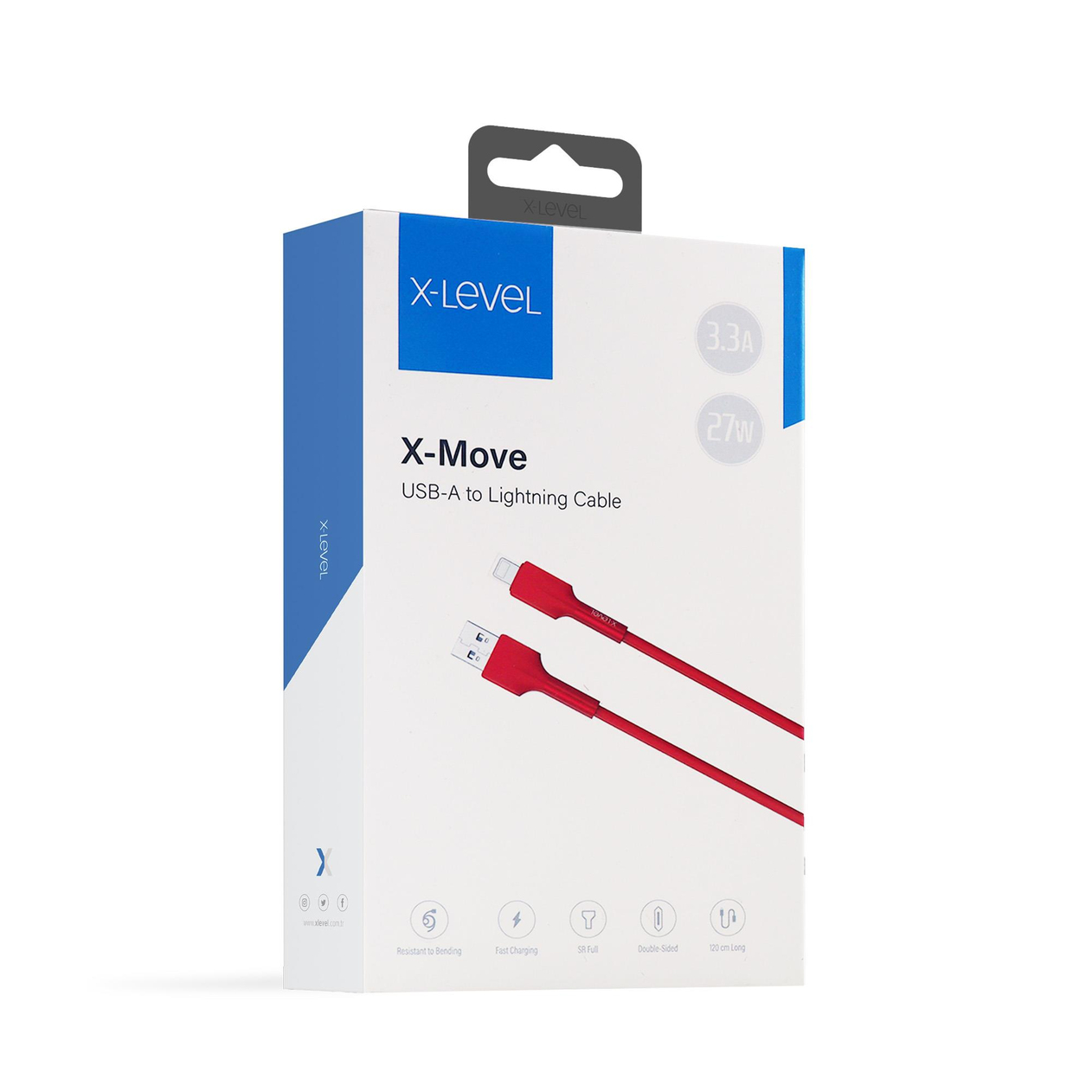X-LEVELXCC9005 27W 3.3A Hızlı USB-A to Lightning 1.2 Metre Soft Data Şarj Veri Kablosu