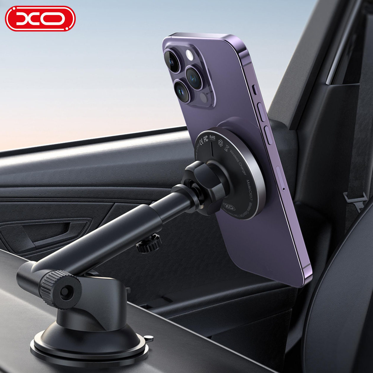 XO CX017 Orta Konsol Torpido Uyumlu MagSafe Özellikli Vantuzlu Boy Açı Ayarlı Wireless Kablosuz Araç İçi Telefon Tutucu